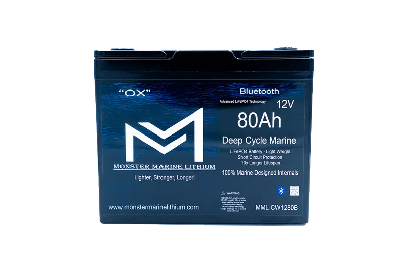 12V 80Ah Bluetooth-Enabled Deep Cycle Lithium Marine Battery 1