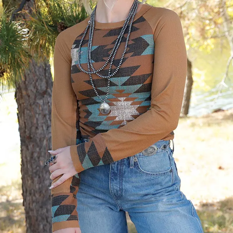Cruel Girl Aztec-Print Raglan Sleeve Top 1