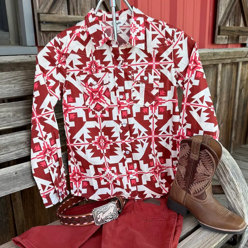 Pink Checotah Wrangler Girls' Top 1