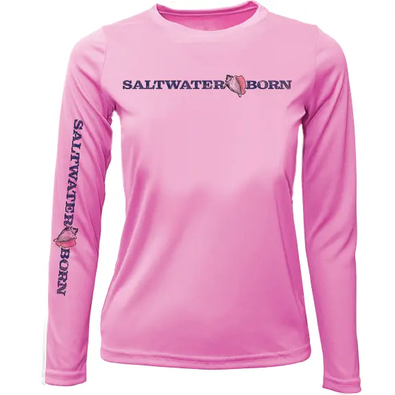 Saltwater Born Key West Girls' Upf 50+ Long Sleeve Dry-Fit Shirt – Linear Logo Design 1